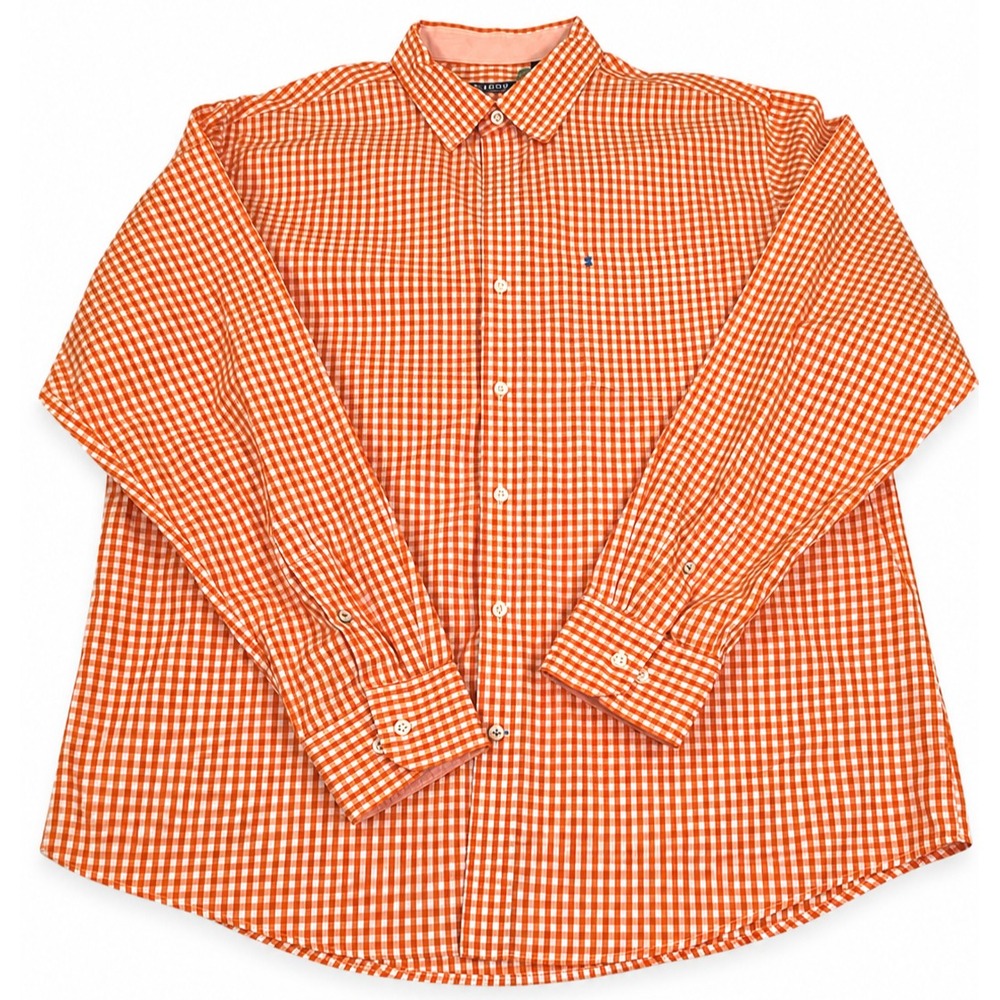 IZOD Men's Orange & White Gingham Check Button‑Down Shirt – Size XL (Flaw)